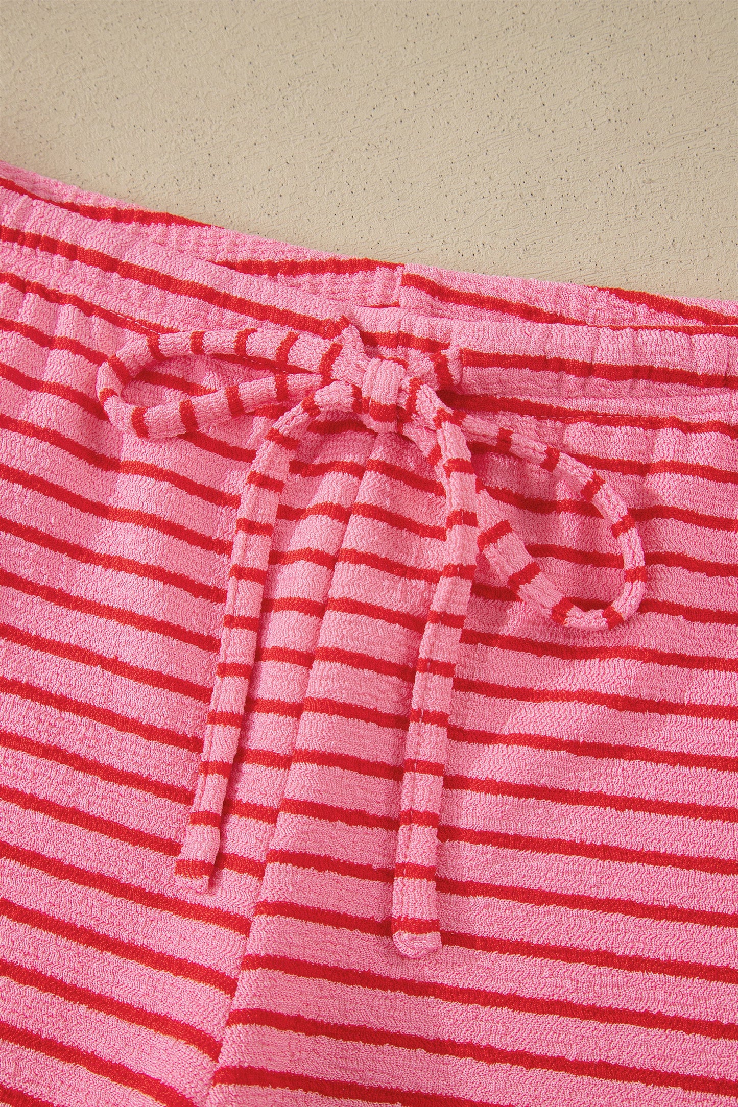 Rose Stripe Side Split Knit Tee Drawstring Shorts Set