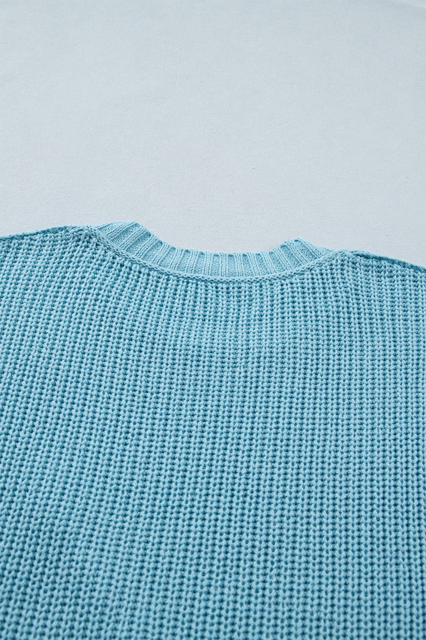 Mist Blue Exposed Seam Detail Half Sleeve Loose Sweater