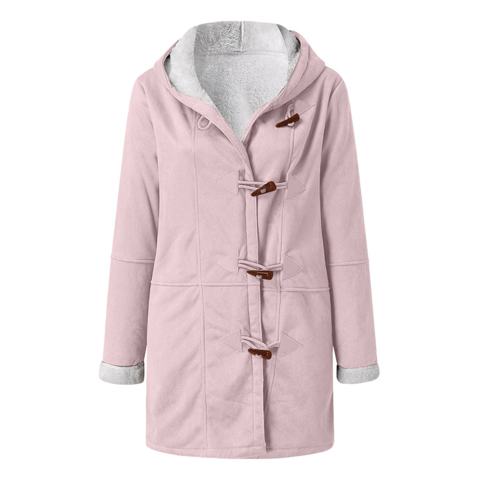 Winter Button Coat Fashion Warm Hooded Jacket With Pockets Women&