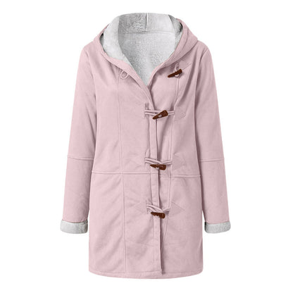 Winter Button Coat Fashion Warm Hooded Jacket With Pockets Women&