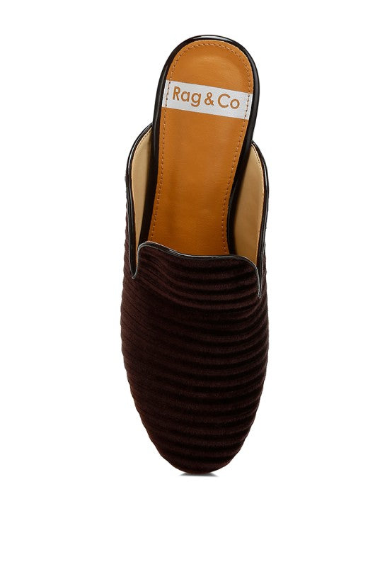 Ouzini Velvet Textured Slip On Mules