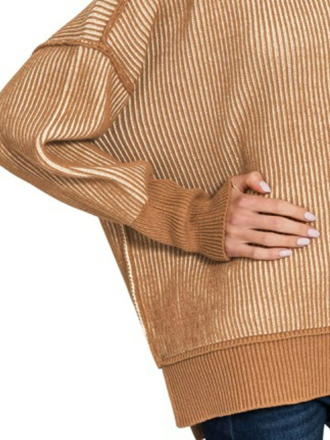 Exposed Seam Two Tone Ribbed Sweater