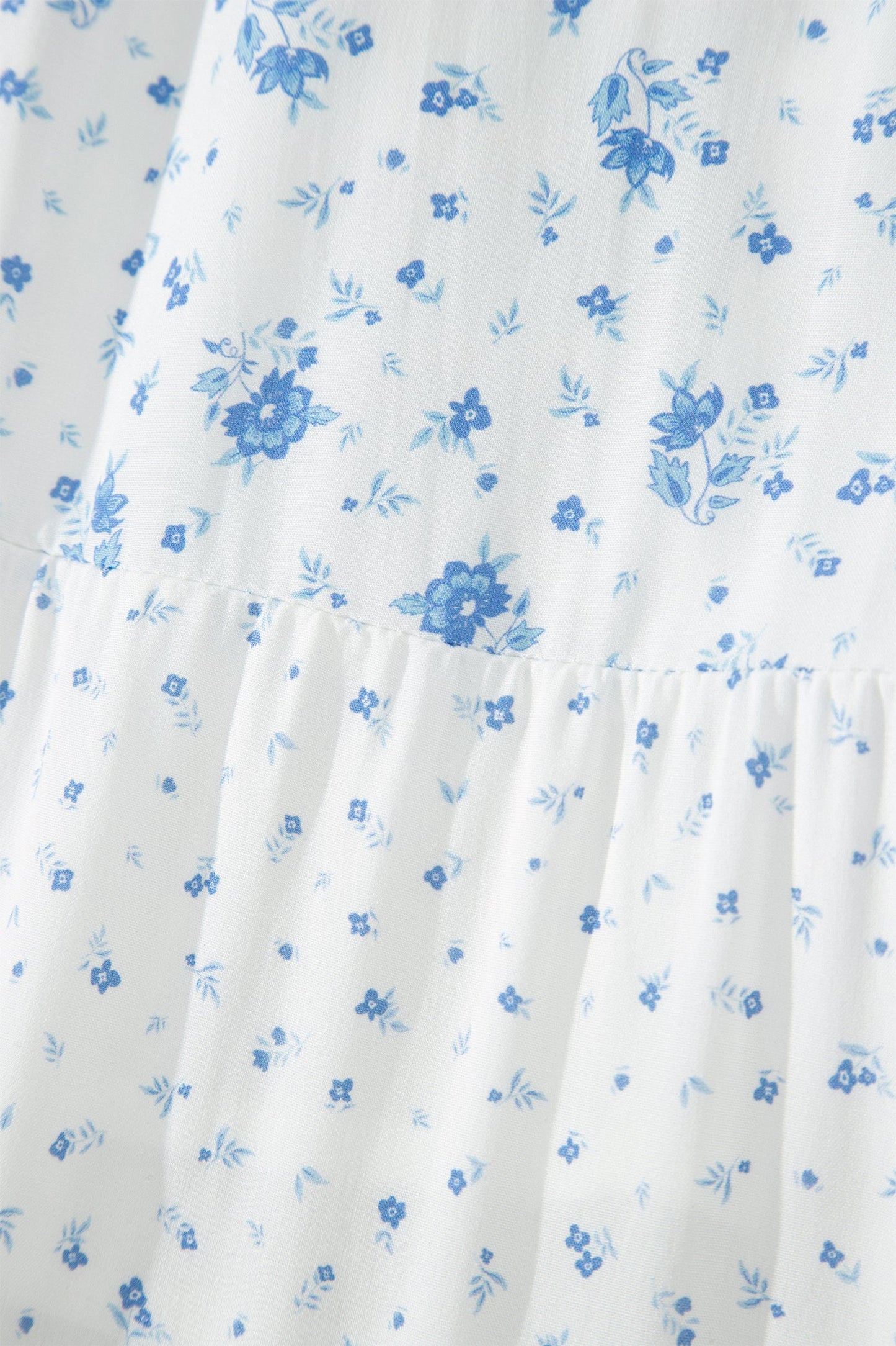 Sky Blue High Waist Tiny Floral Print Boho Maxi Skirt