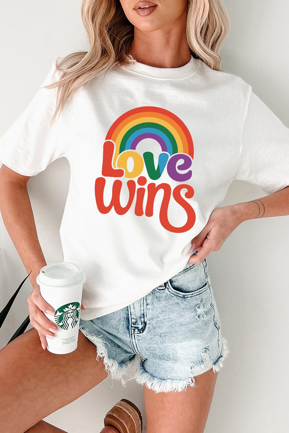White Love Wins Pride Rainbow Graphic Casual T Shirt - Loving It Shop