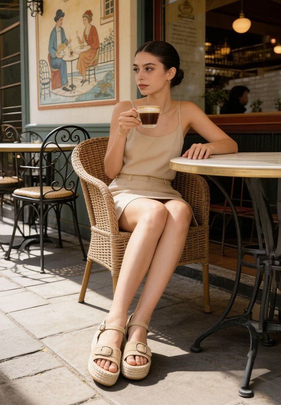 Amilta Buckle Detail Espadrille Wedges - Loving It Shop