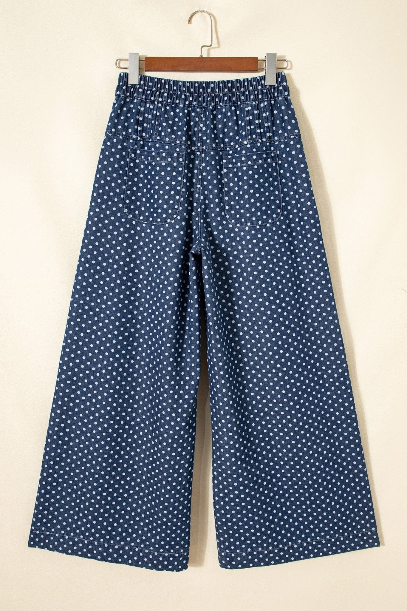 Sky Blue Polka Dot Print Button Pleated Detail Wide Leg Jeans - Loving It Shop