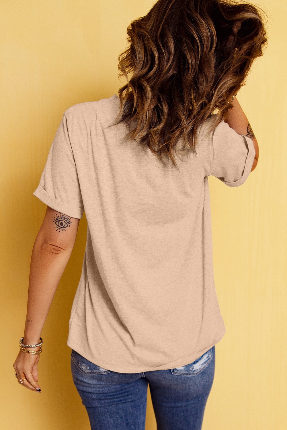 Khaki Sequin Horses Patched Casual Crewneck T Shirt - Loving It Shop