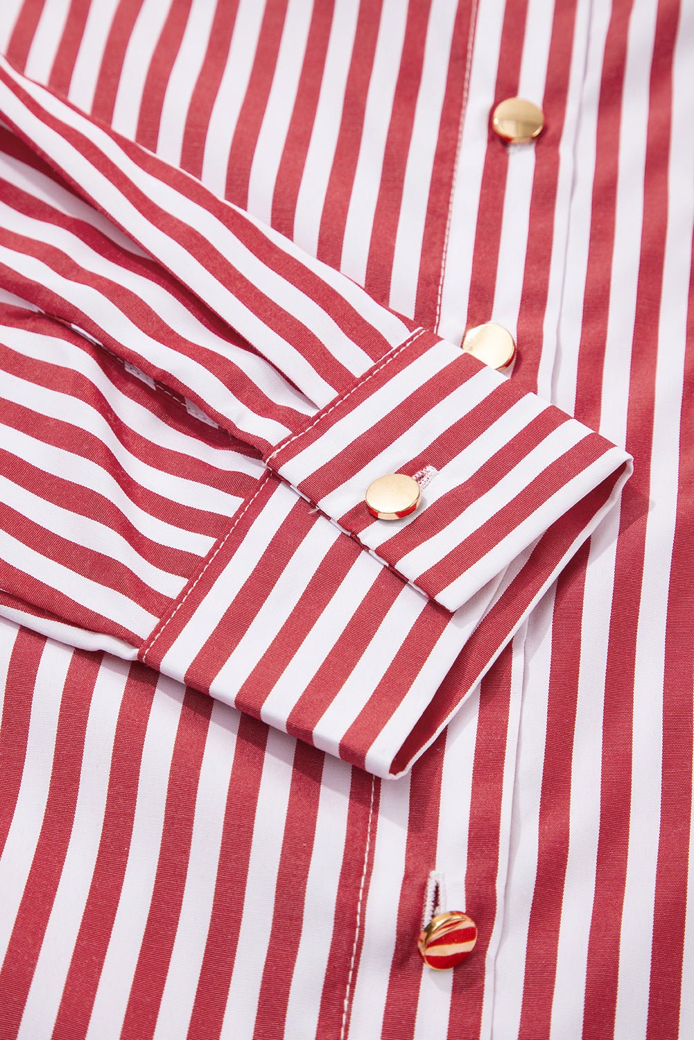 Red Stripe Patched Pocket Side Slit Loose Shirt - Loving It Shop