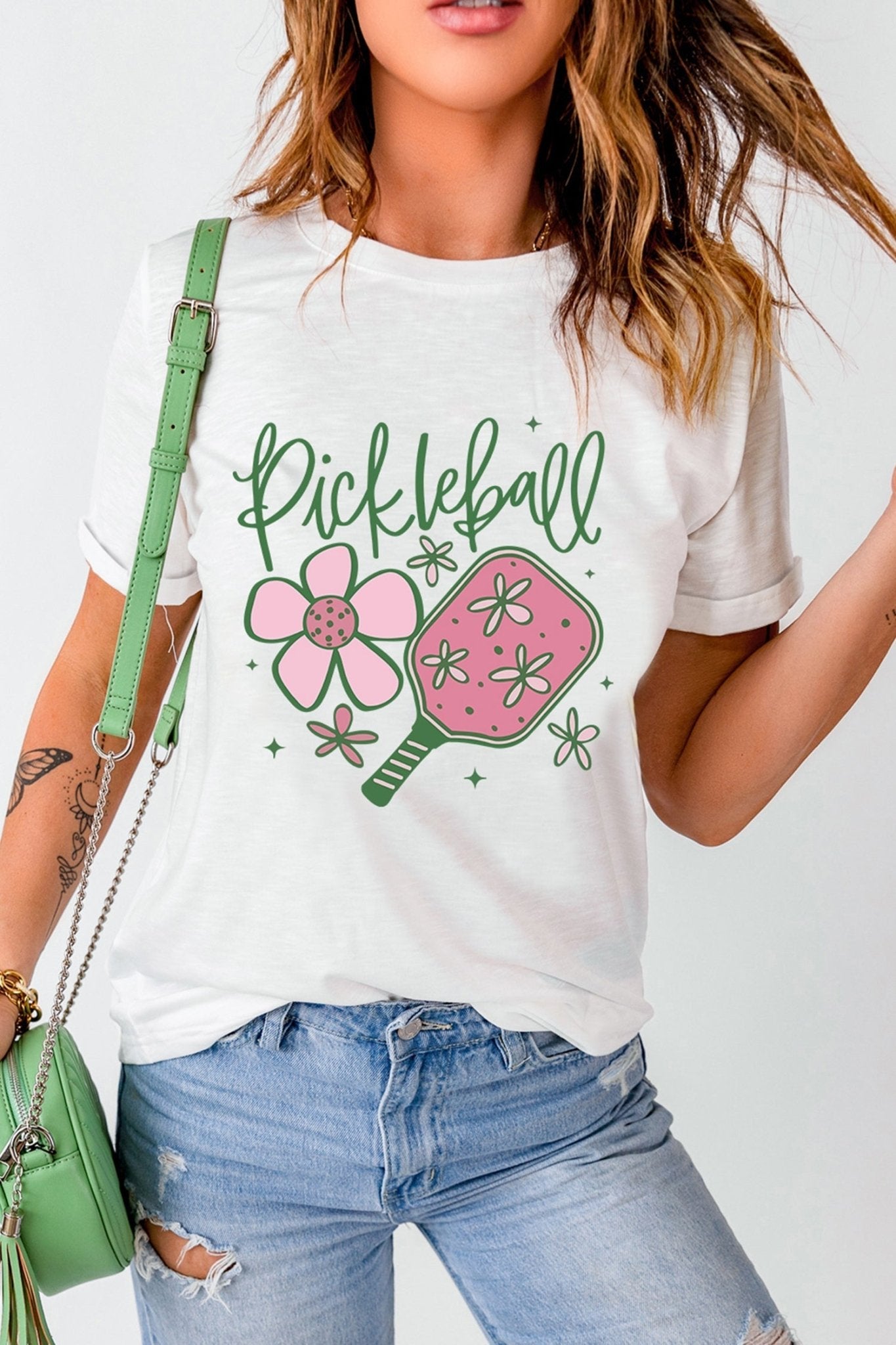 White Pickleball Sweet Flower Printed T Shirt - Loving It Shop
