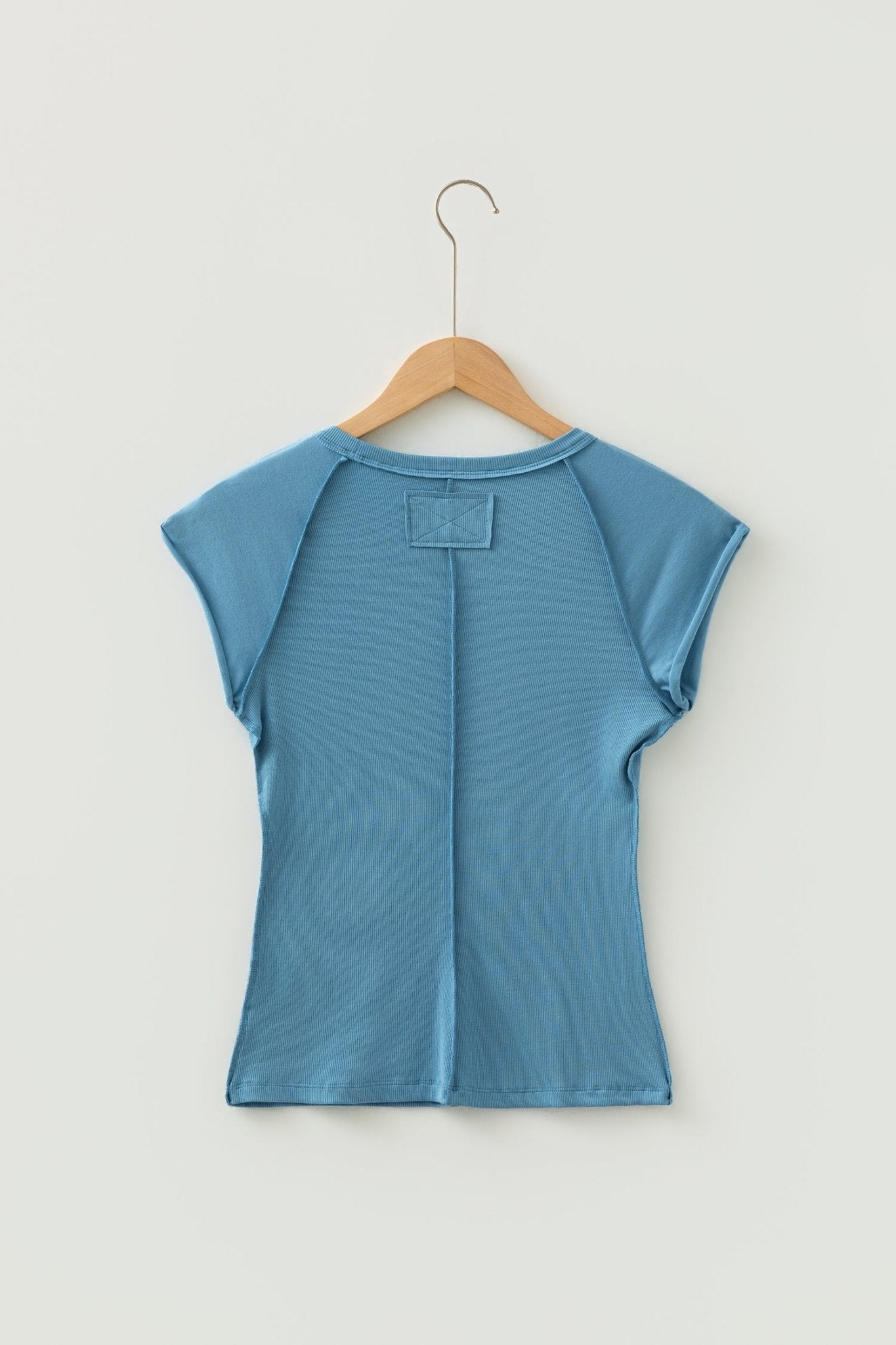 Peacock Blue Crew Neck Cap Sleeve Ribbed T Shirt - Loving It Shop