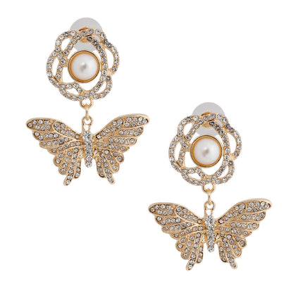 Butterfly Rhinestone Earrings Gold Stylish Statement Jewelry