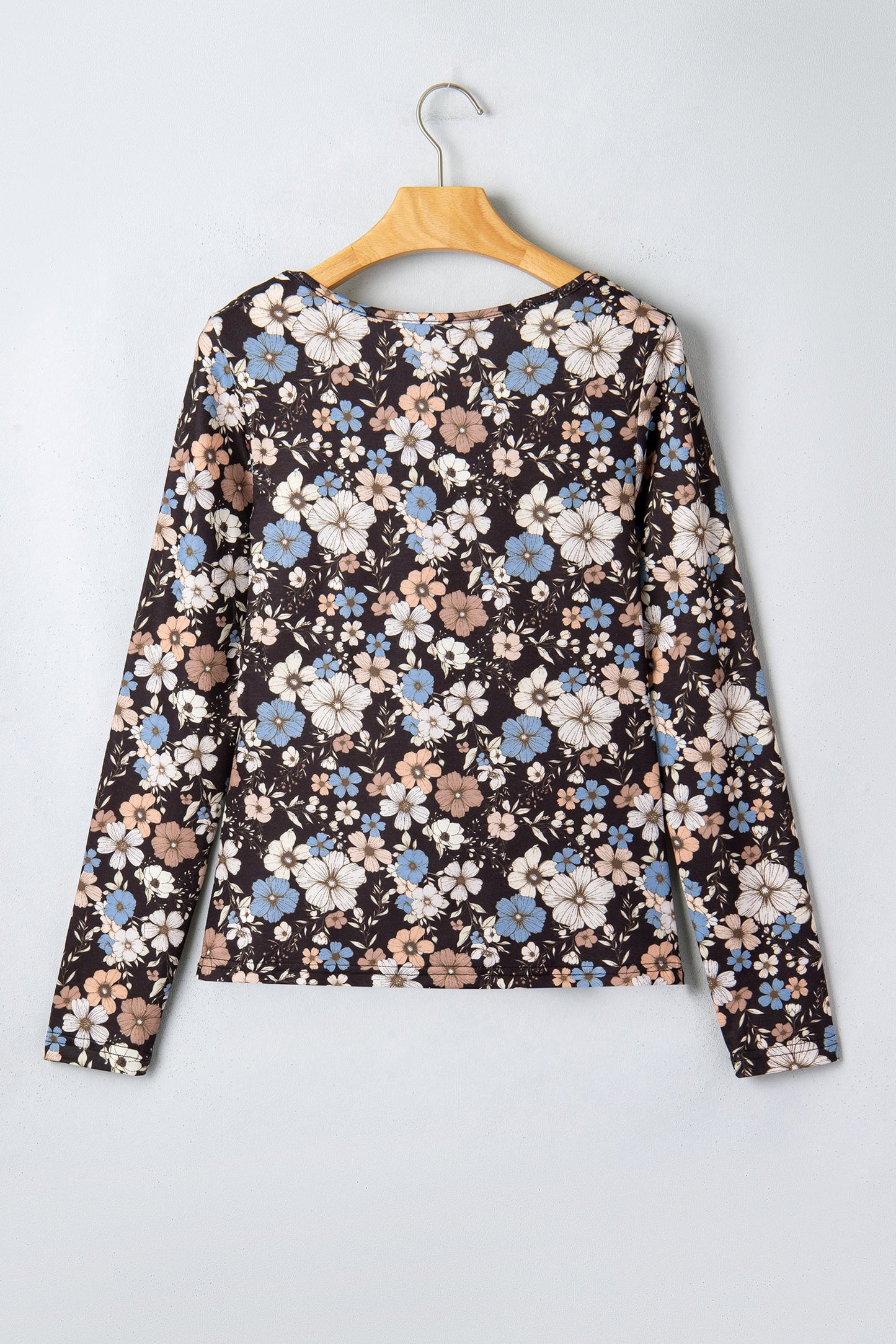 Black Floral Print Slim Long Sleeve T Shirt