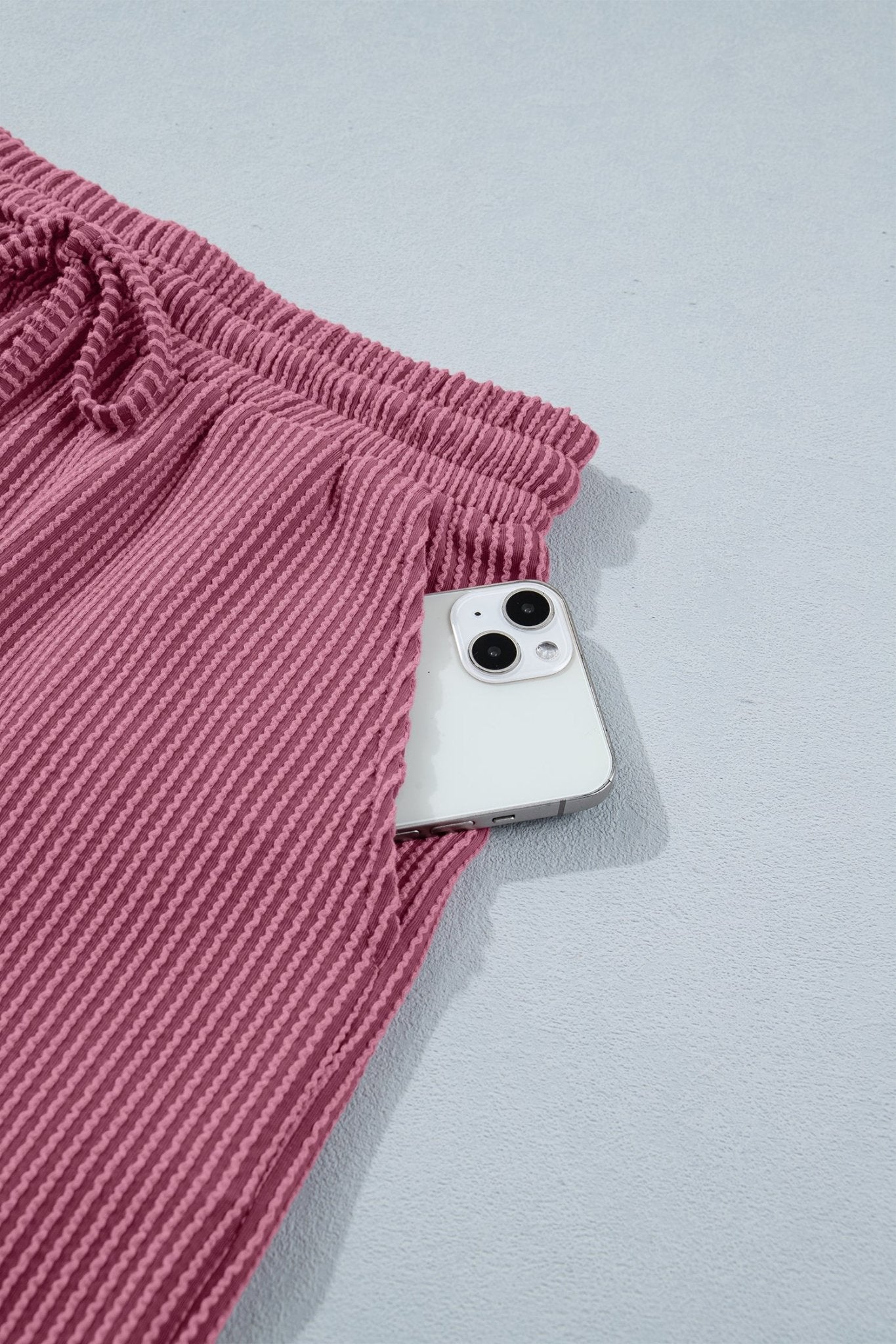 Pitaya Pink Twisted Ribbed Loose Tee Drawstring Elastic Waist 2pcs Short Set - Loving It Shop