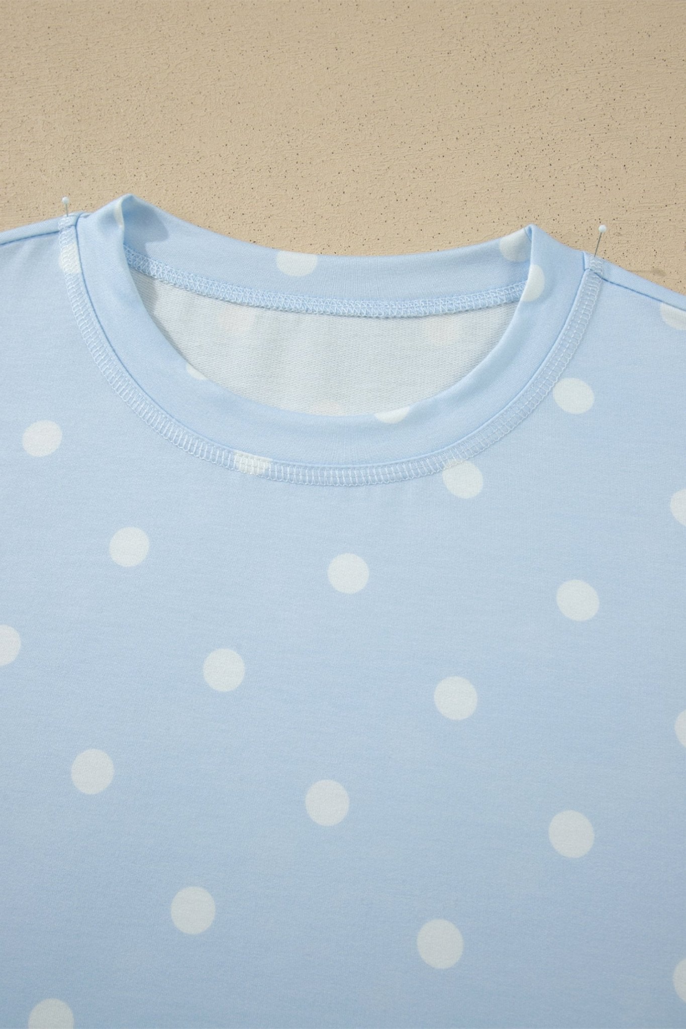 Sky Blue Exposed Seam Detail Polka Dot Loose Tee Drawstring Shorts Set - Loving It Shop