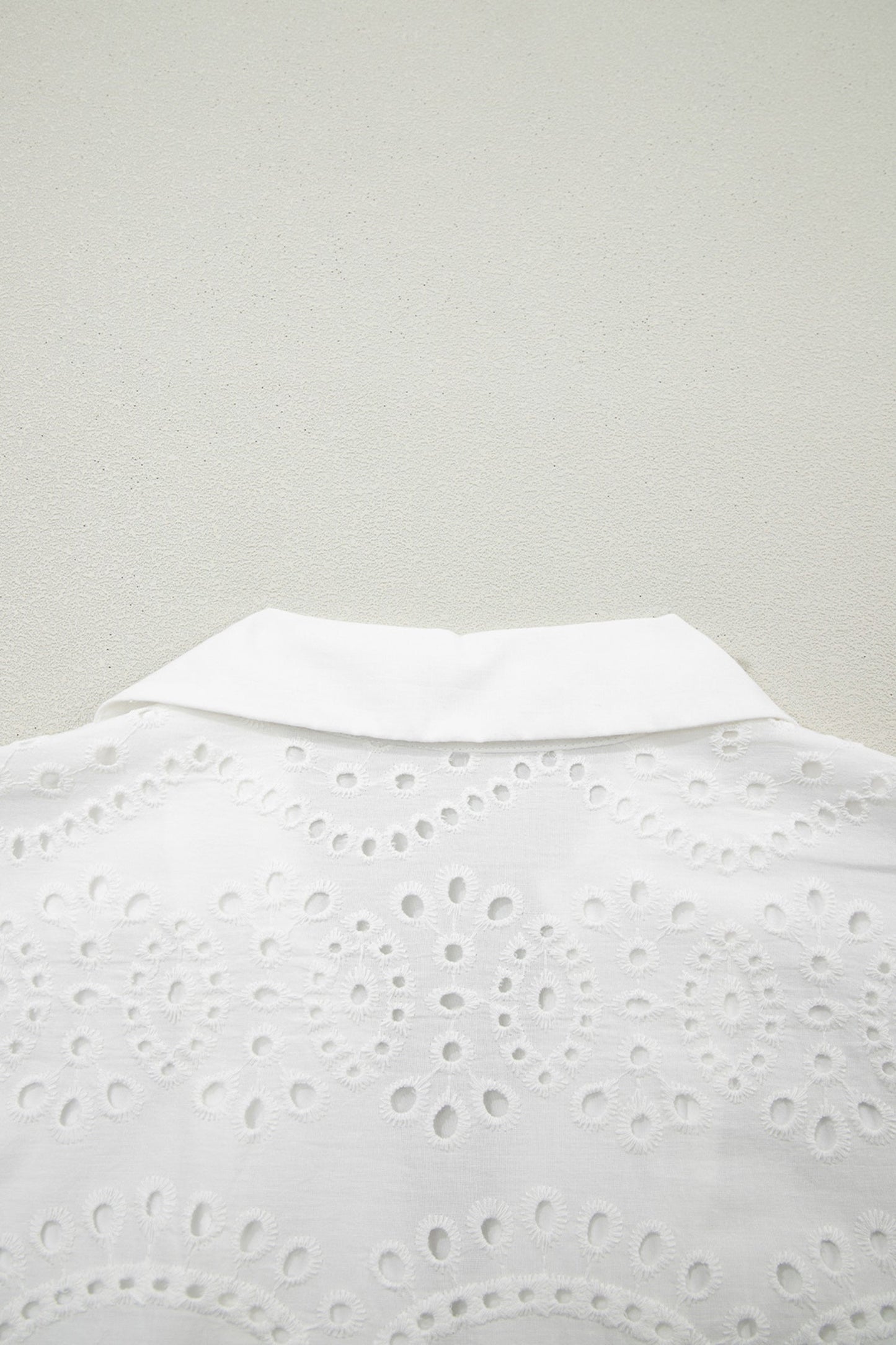 White Solid Color Eyelet Embroidered T Shirt Mini Dress