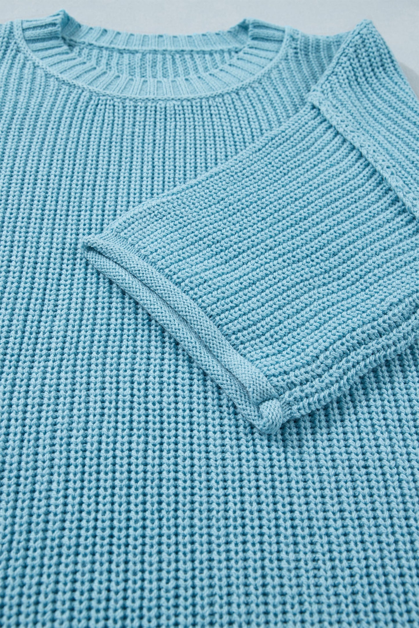 Mist Blue Exposed Seam Detail Half Sleeve Loose Sweater