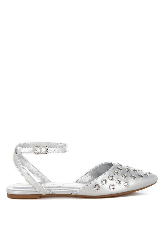 Chalcis Metallic Eyelet Detail Flat Sandals
