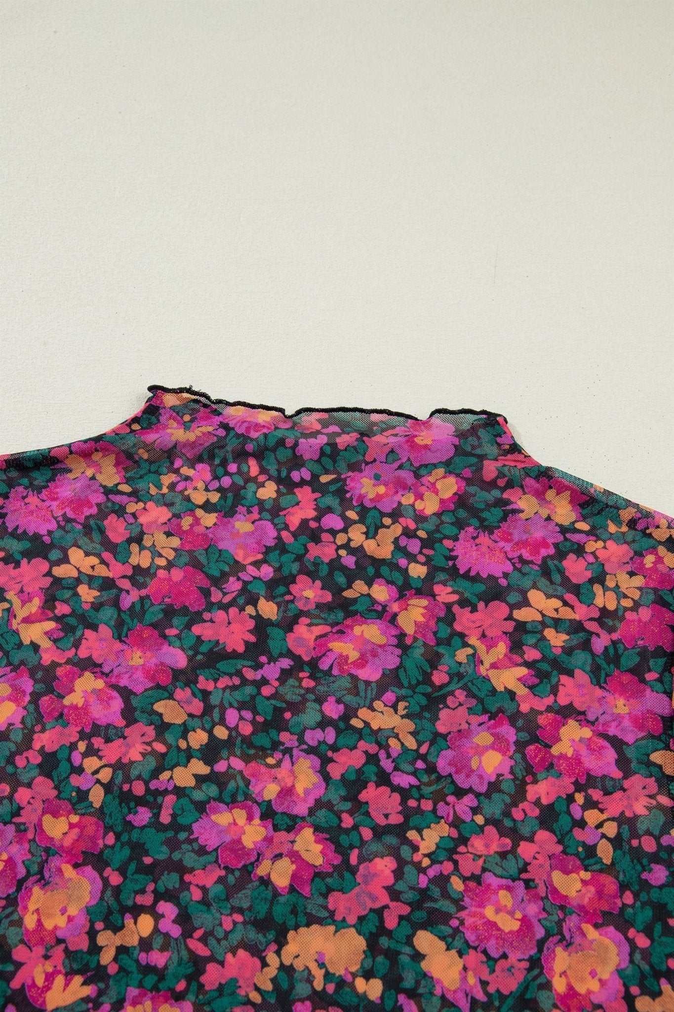 Rose Retro Floral Printed Mesh Short Sleeve Top - Loving It Shop