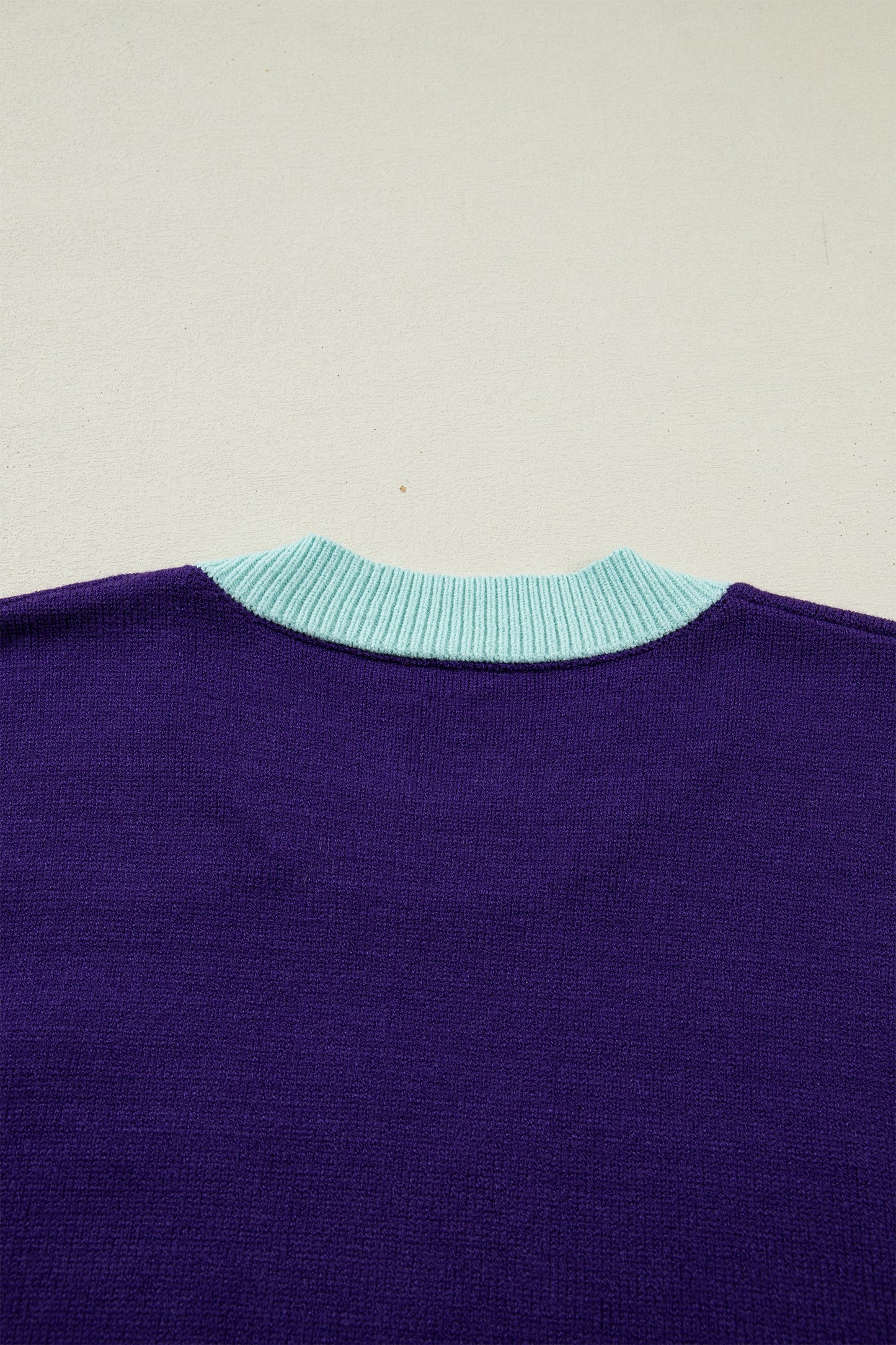 Tillandsia Purple Colorblock Patchwork Fuzzy Mardi Gras Graphic Sweater