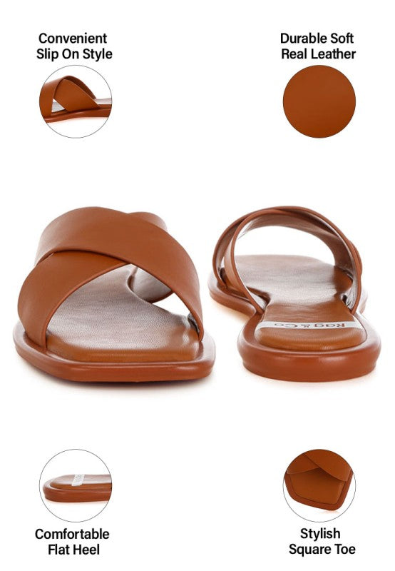 Shosa Genuine Leather Criss-Cross Flats