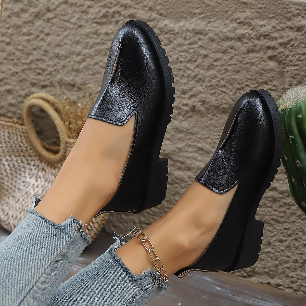 Round Toe Block Heels Loafers - Loving It Shop