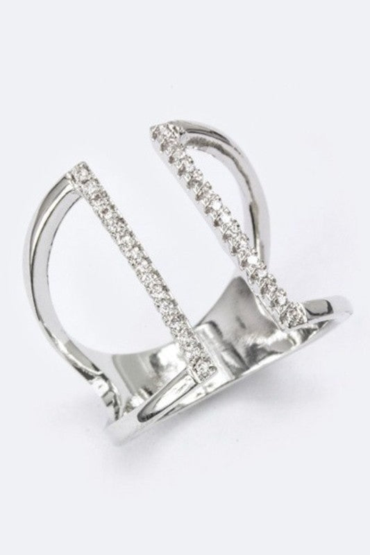 Statement CZ T-Bar Ring Stylish Iconic Jewelry Accessory