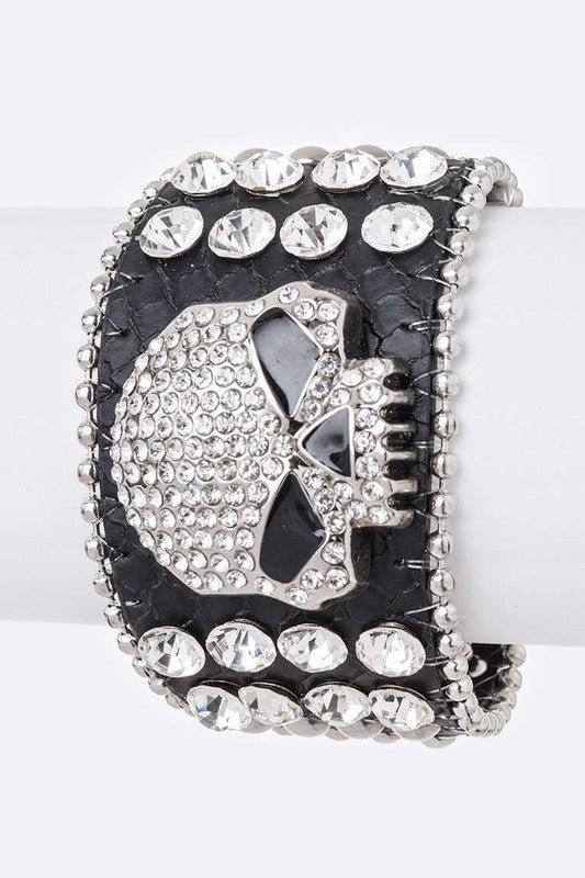 Crystal Skull Leather Bracelet - Loving It Shop