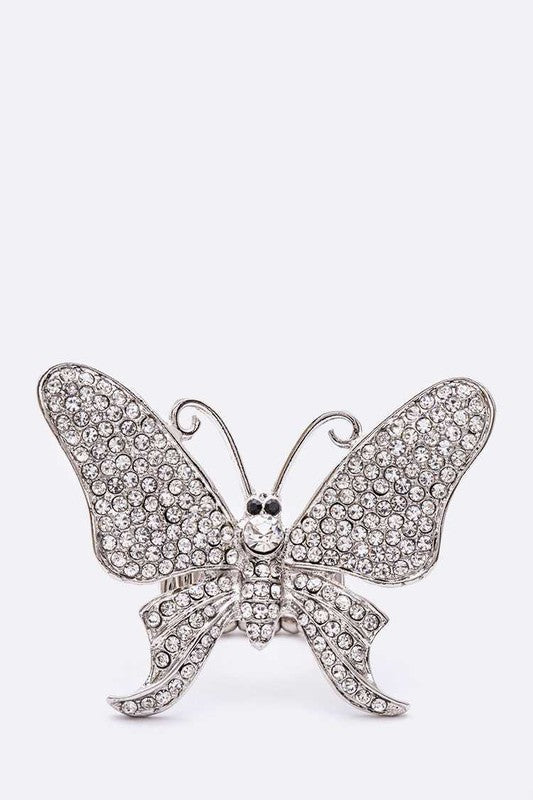 Stretch Ring with Crystal Butterfly Iconic Design, Stylish Fashion Jewelry