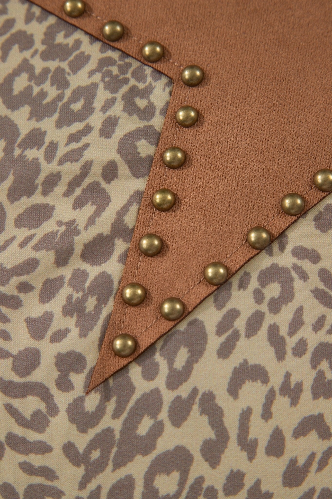Khaki Leopard Retro Studded Star Patch Loose Tee - Loving It Shop