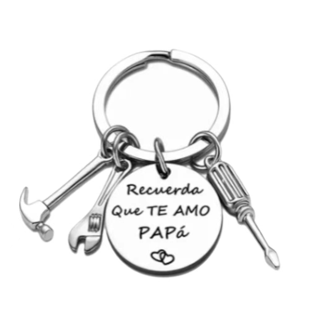 PaPa Stainless Steel Round Board Keychain Father&