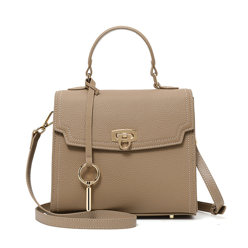 Fashion Litchi Pattern Lock Vintage Handbag