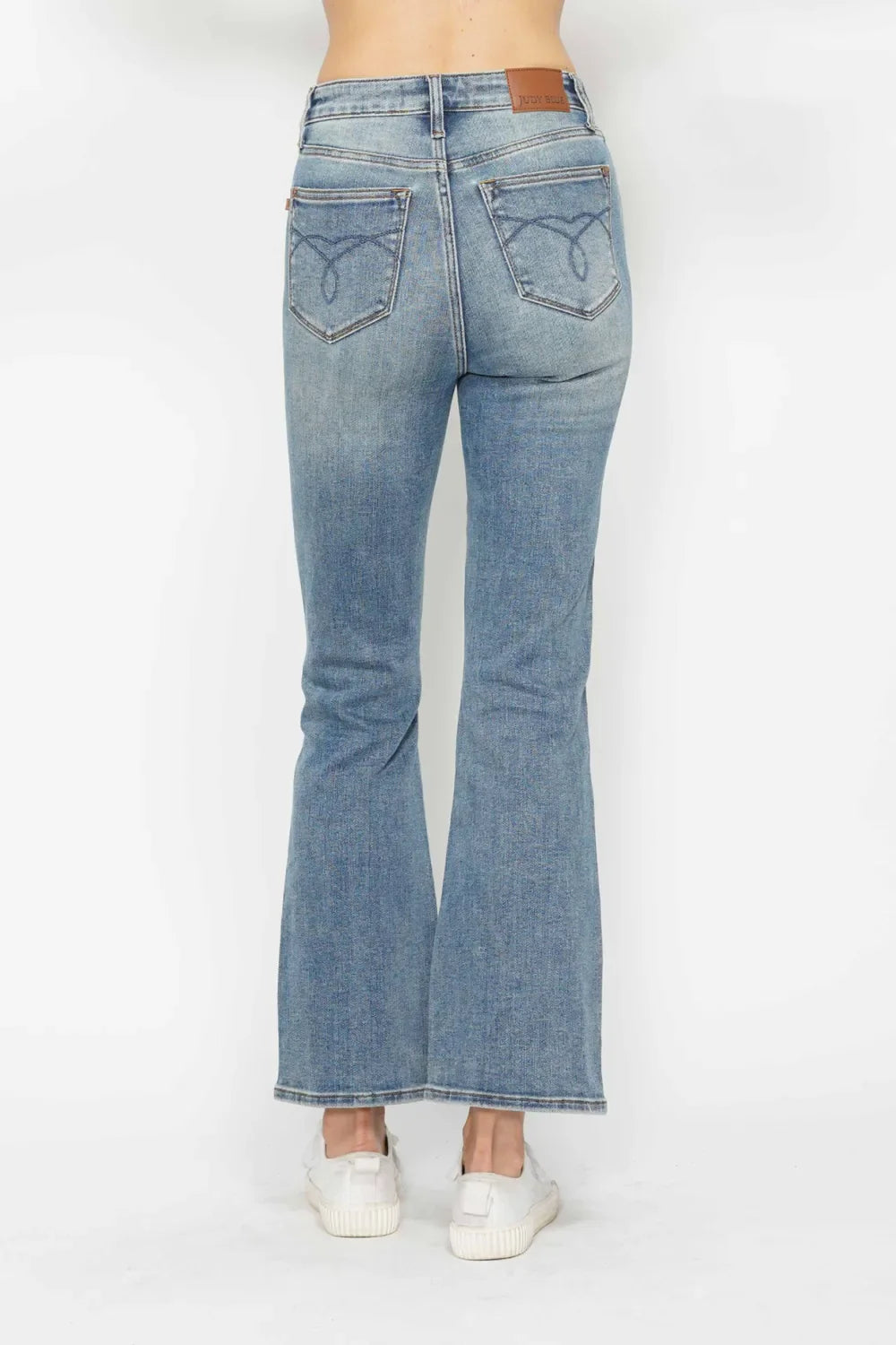 Full Size Tummy Control Back Embroidered Pocketed Bootcut Jeans Plus Size