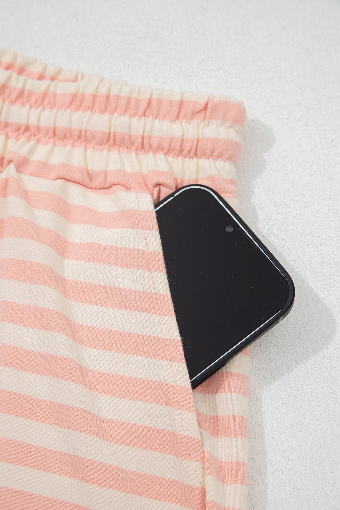 Pink Stripe Contrast Neck Loose Tee and Drawstring Shorts Set - Loving It Shop