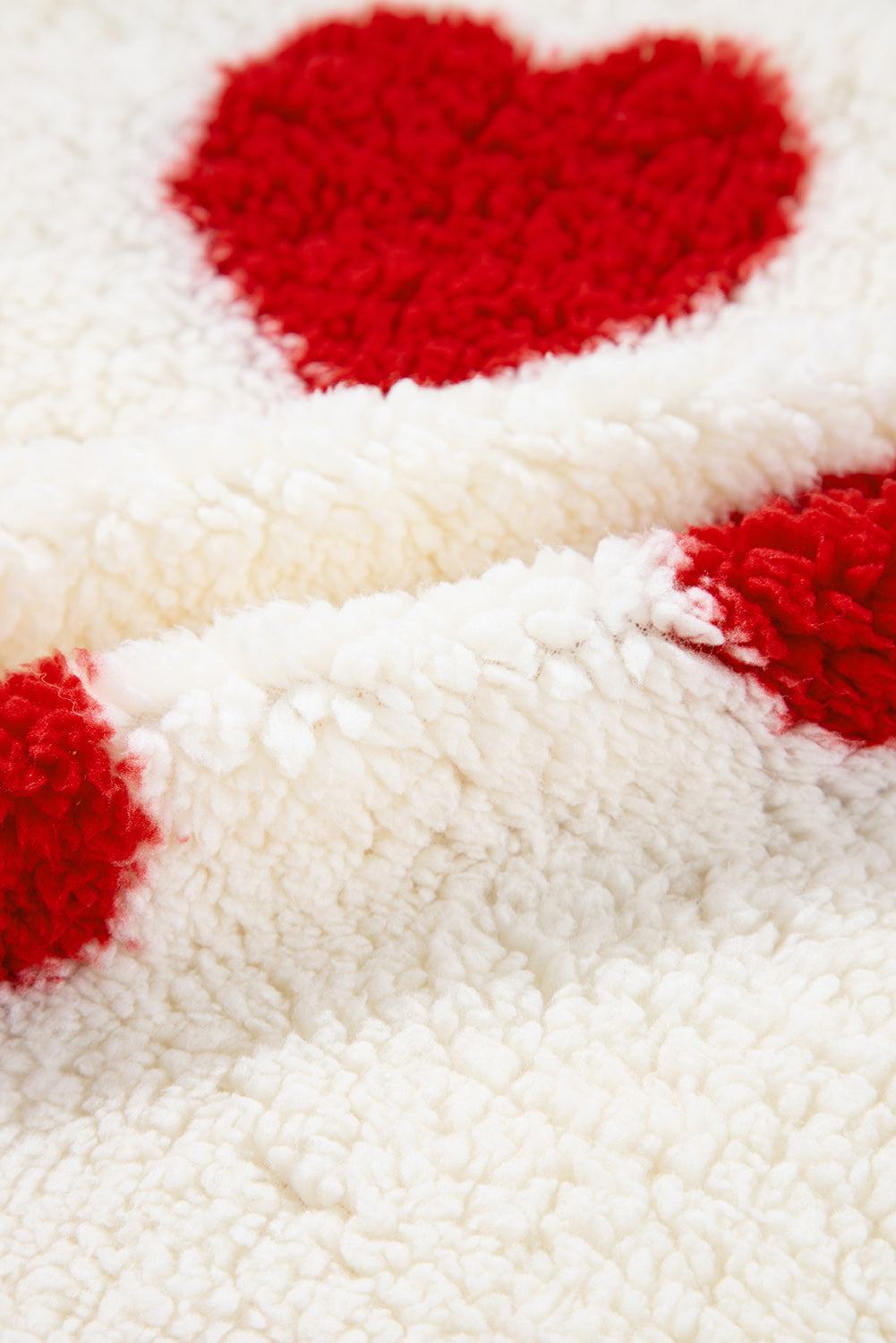 Fiery Red Heart Shape Drop Shoulder Crewneck Plush Sweatshirt