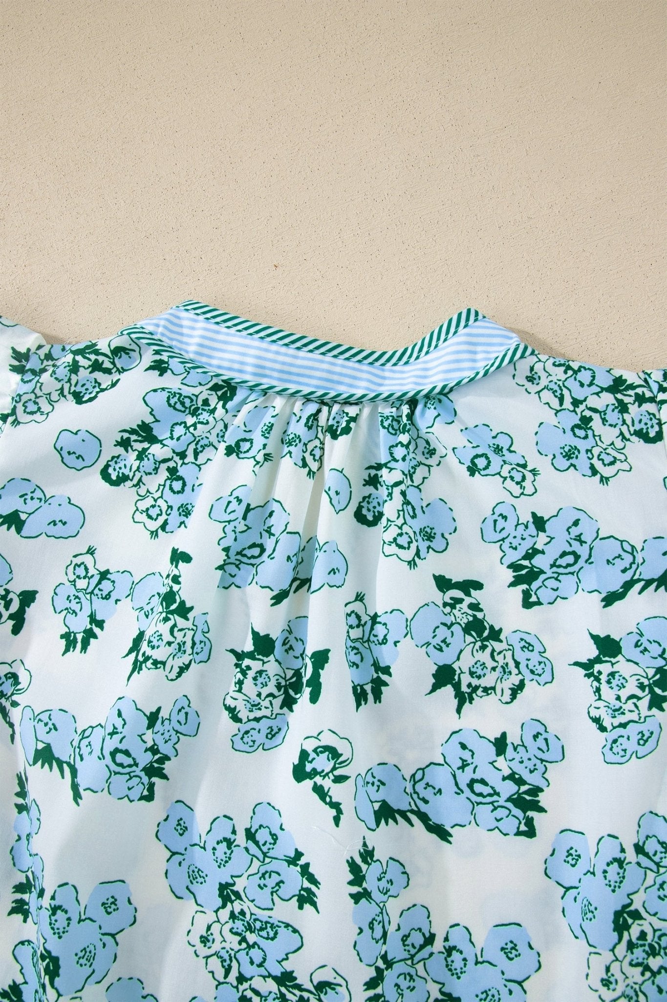 Green Floral Meets Stripes V Neck Flutter Sleeve Blouse - Loving It Shop