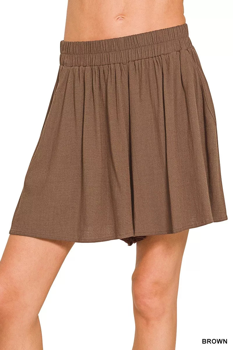 Woven Elastic Band Shorts With Pocket