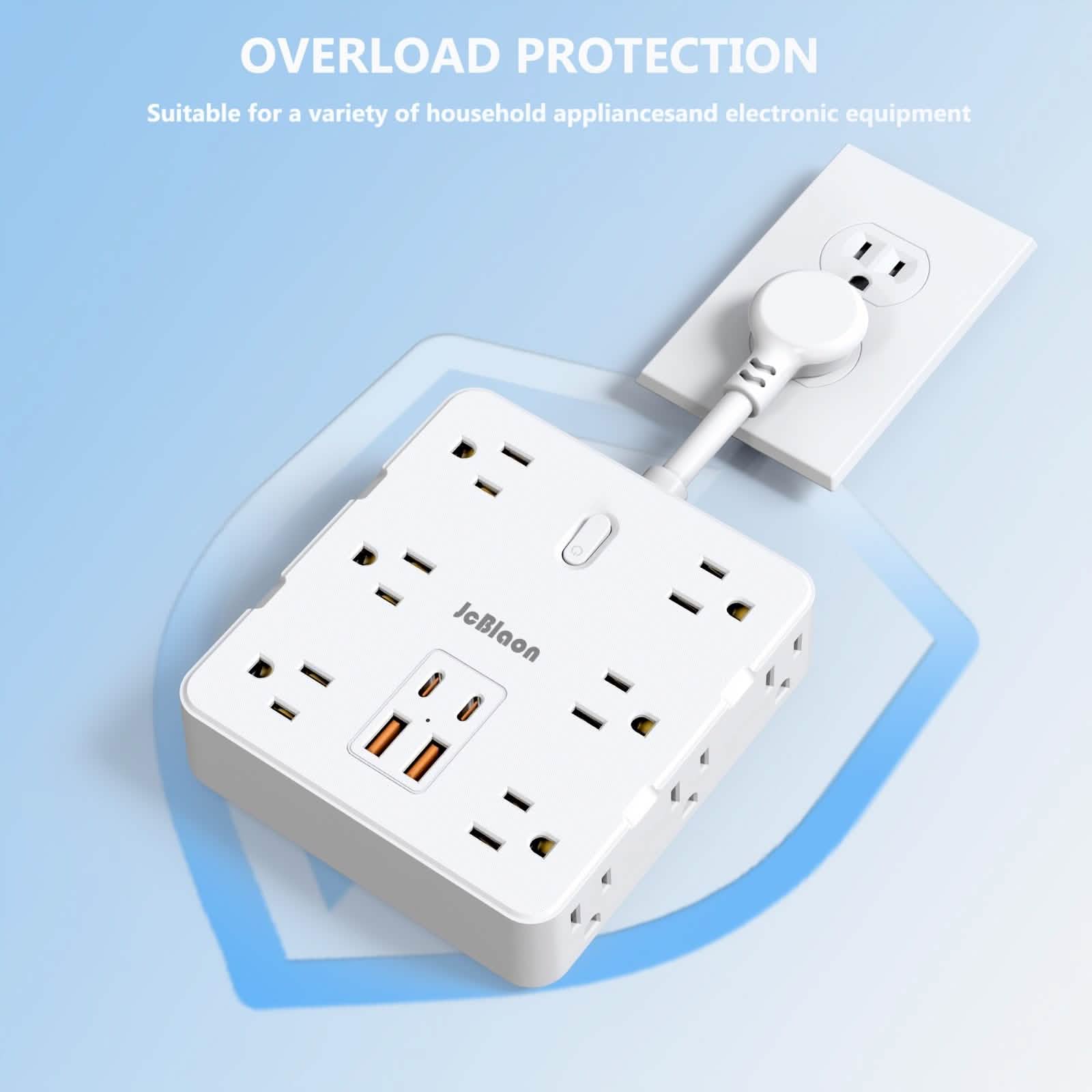 16-in-1 Power Strip – 12 AC Outlets &amp; 4 USB Ports, White