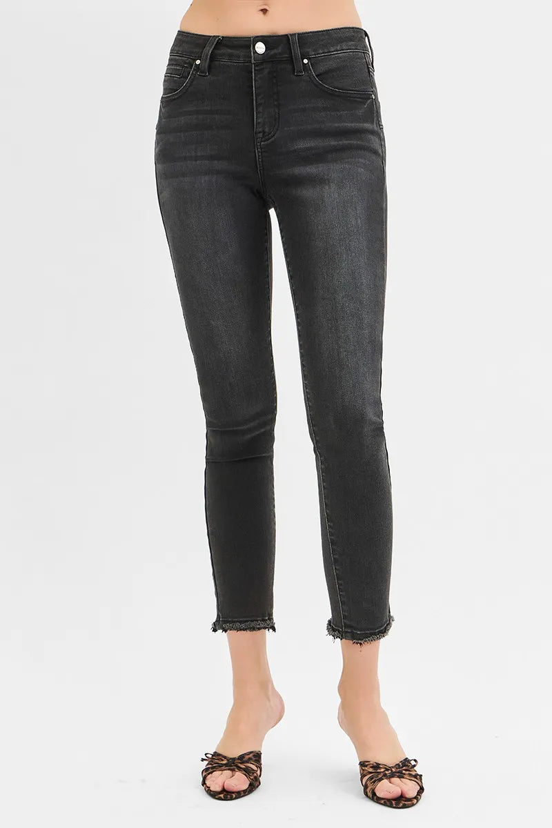 Full Size Tummy Control Mid Rise Crop Skinny Jeans Plus Size