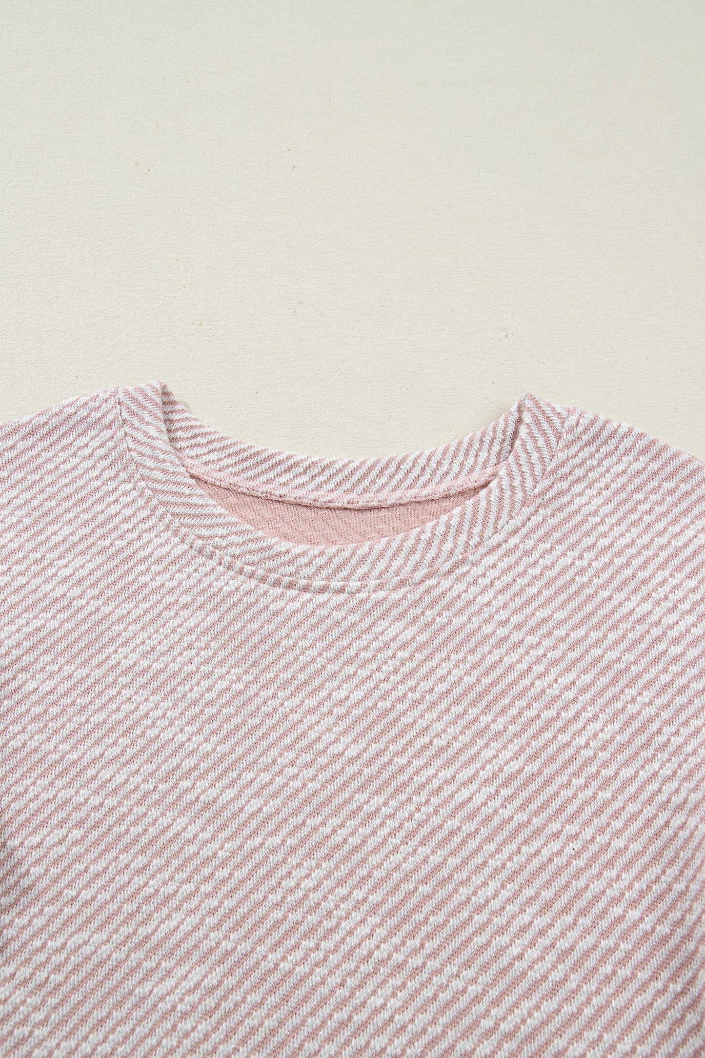 Light Pink Twilled Print Lace Trim Ruffled Short Sleeve Blouse