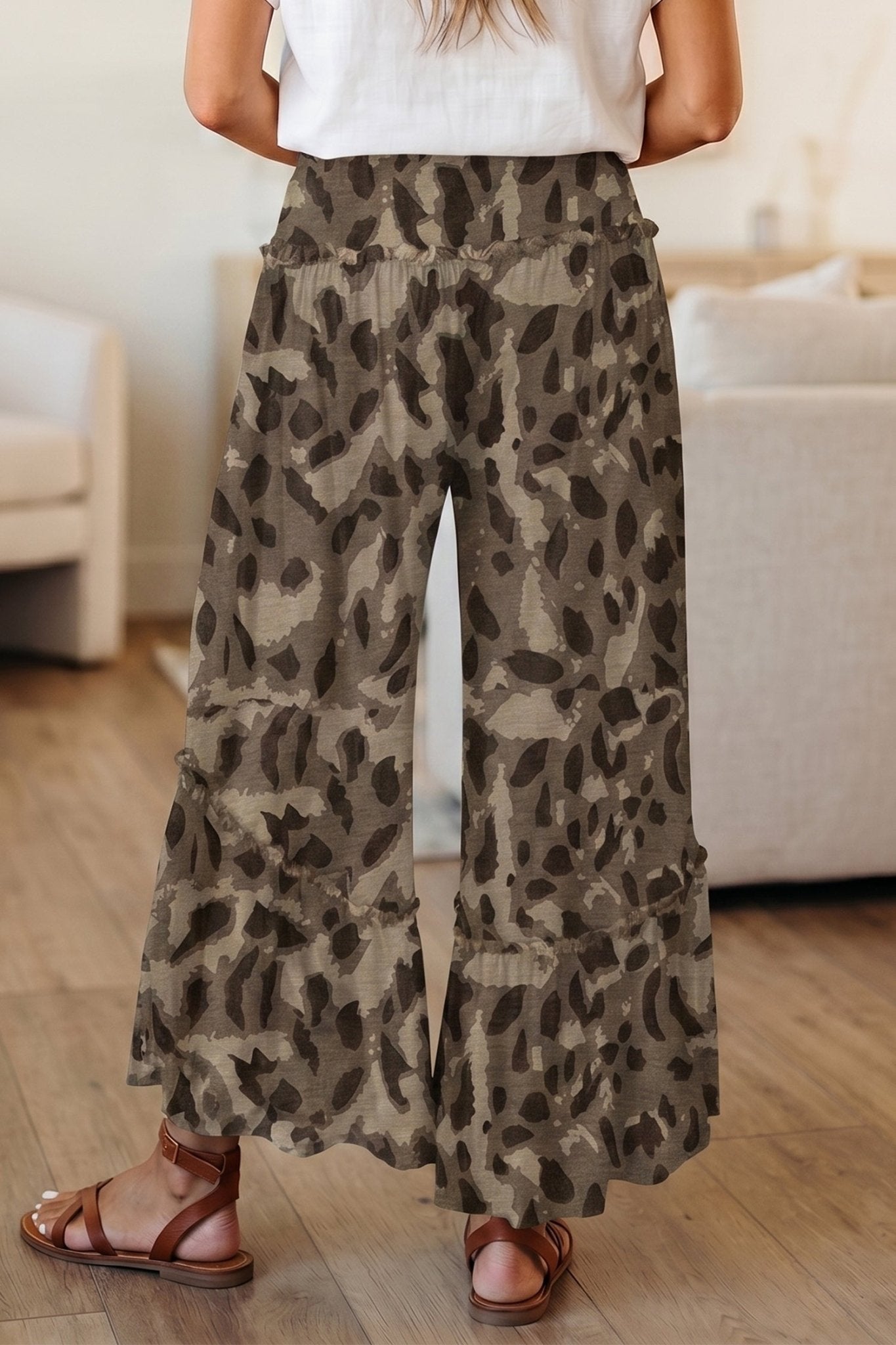 Brown Camo Print Wide Leg Casual Pants - Loving It Shop