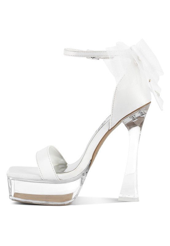 Kiri Satin Clear High Heeled Bow Sandals - Loving It Shop