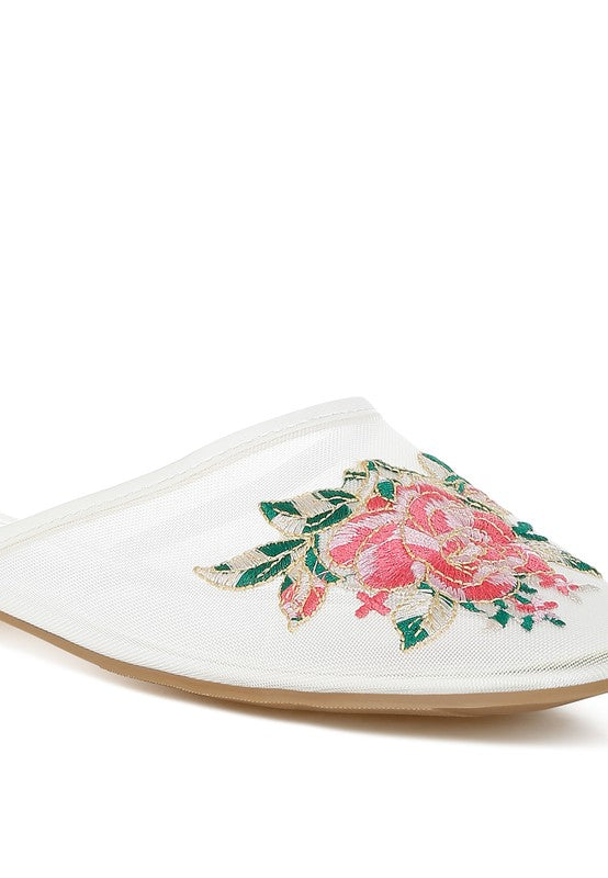 Shara Floral Embroidered Mesh Mules