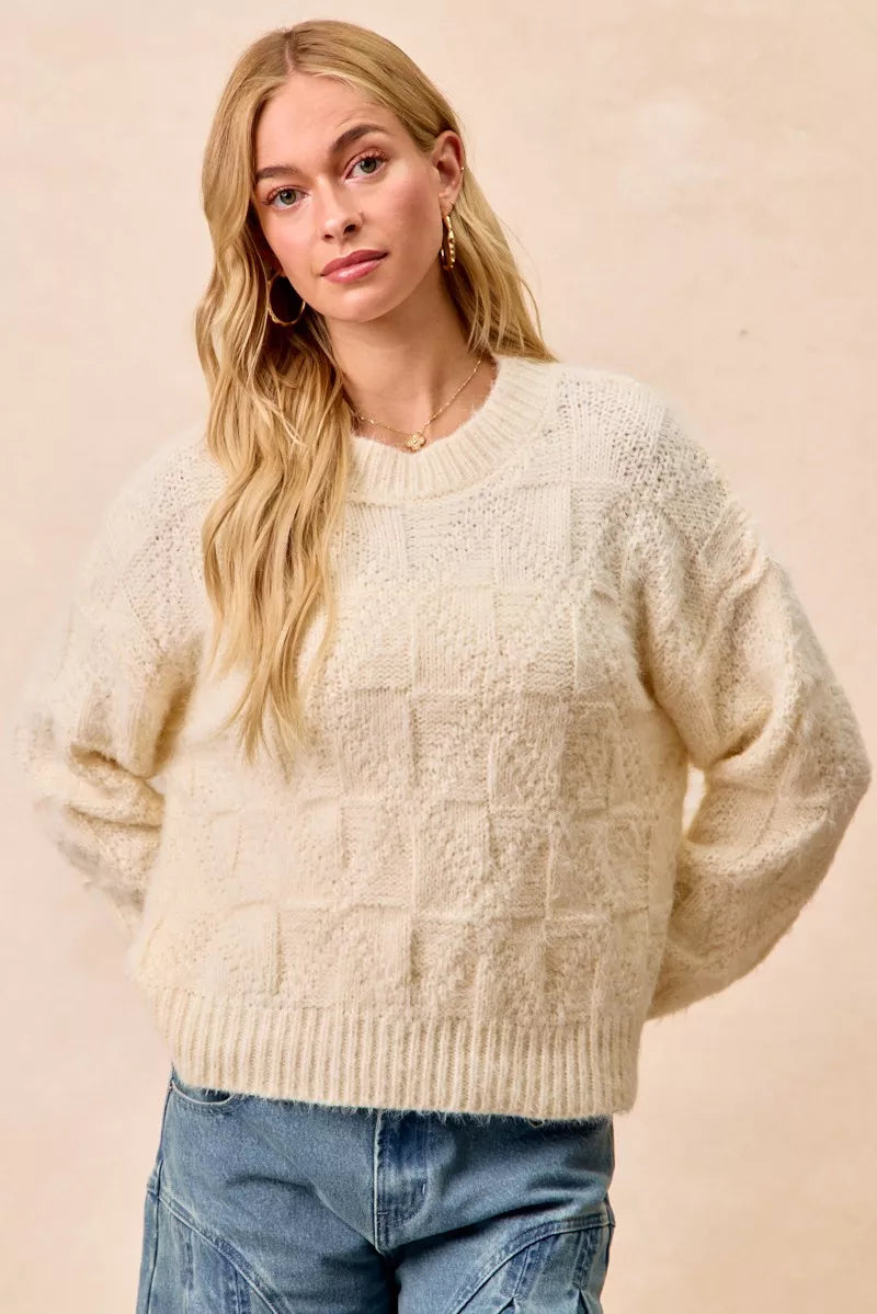 Checker Board Drop Shoulder Sweater