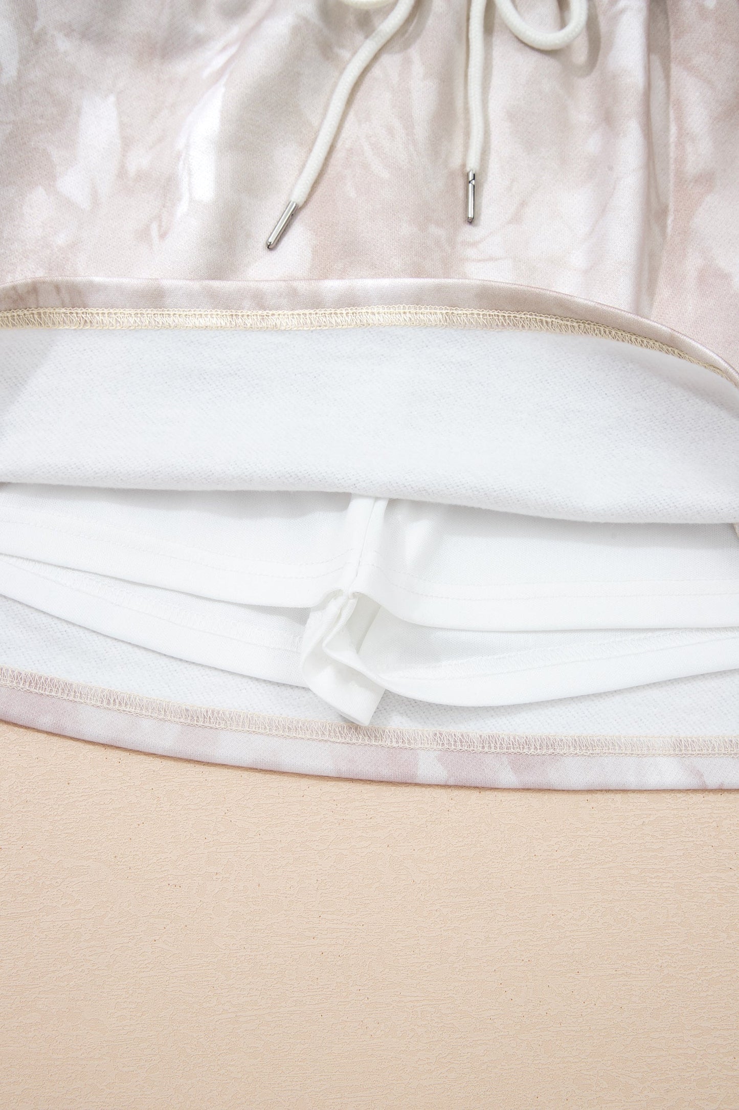 White Abstract Woodland Print Balloon Sleeve Pullover Drawstring Mini Skort Set
