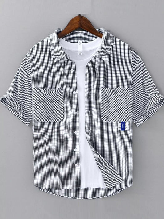 Men's Plus Size Casual Plaid Short Sleeve Shirt