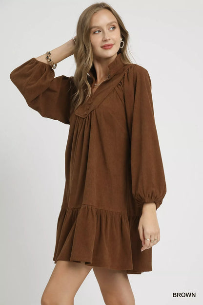 Corduroy Tiered Babydoll Dress