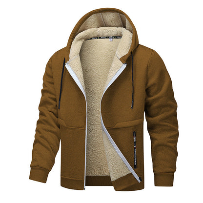 Casual Hoodies For Men Heavyweight Fleece Sweatshirt Winter Thick Sherpa Lined Hooded Zipper Jacket Thick Streetwear Coats