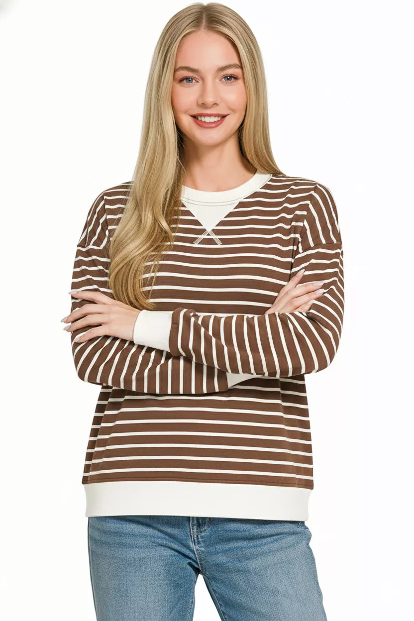 Contrast Striped Round Neck Sweatshirt