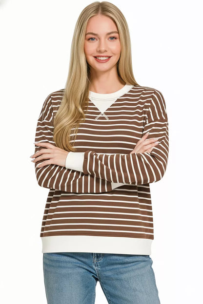 Contrast Striped Round Neck Sweatshirt