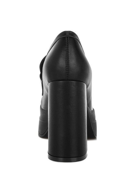 Edwina Chunky Penny Strap Heeled Loafers